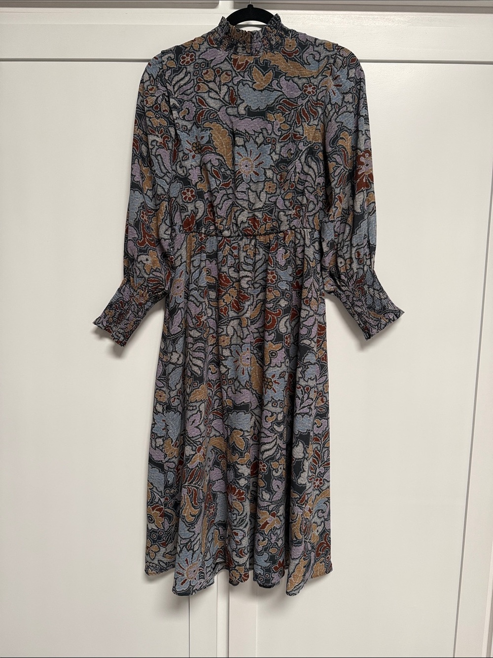 Ann Taylor Floral Midi Dress in Blue and Brown